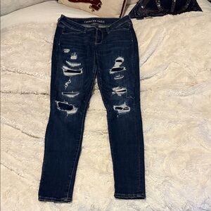American Eagle Outfitters Women's Ripped Dark Blue Skinny “Jegging” Jeans